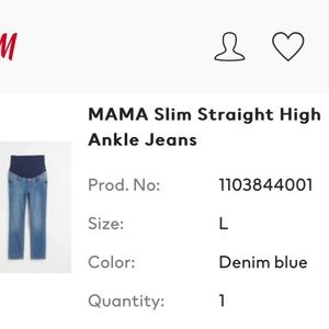 H&M MAMA Slim Straight High Ankle Jeans